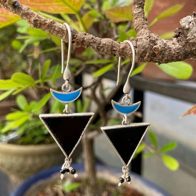 92.5 silver dangler earrings with semiprecious stone and enamel work.