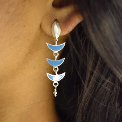 92.5 silver dangler earring with blue enamel.