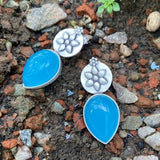 Oxidised silver Blue chalcedony stud Earrings