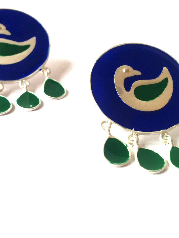 Blue Green 925 Silver Peacock Earrings!