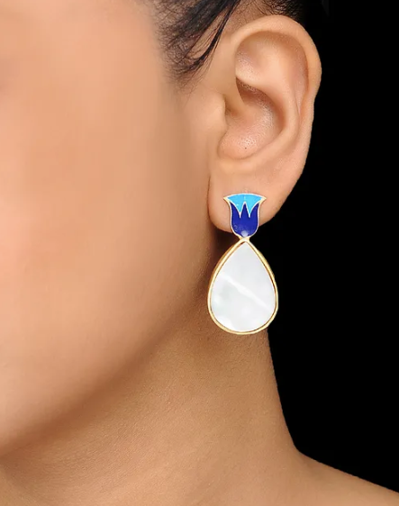 Mother of Pearl long 925 Silver Earrings!