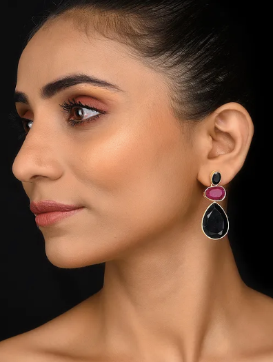 Three layered 925 Silver Gemstone Danglers