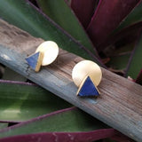 Small Geometric Silver Studs With Navy Stone