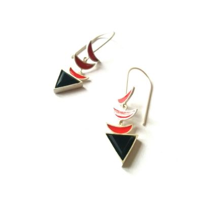 925 Silver Red Black Waterfall Earring!
