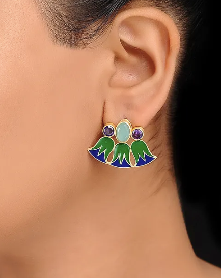 925 Silver Papyrus Flower Enamel Earrings!