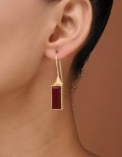 925 Silver Long Red Cuboid Earring!