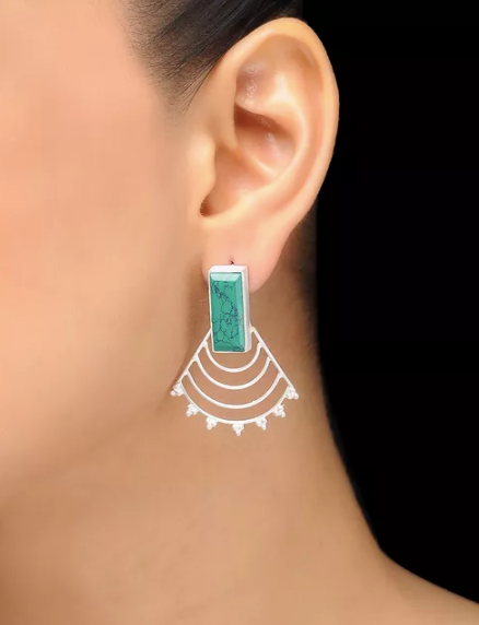 925 Silver Light Weight Turquoise Mesh Earring!
