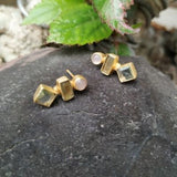 Small Gold Tone 925 Silver Triple Stone Earring
