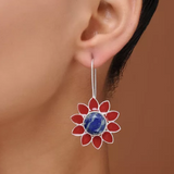 Red Blue 925 silver long Dangler Earring