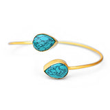 Gold Toned Sterling Silver Turquoise Open Cuff Bracelet