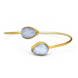 Gold Toned Sterling Silver Open Cuff Bracelet With White Moon Stone