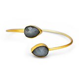 Gold Toned Sterling Silver Open Cuff Bracelet With Labradorite Stone
