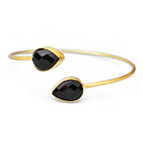 Gold Toned Sterling Silver Open Cuff Bracelet With Black Onyx Stone