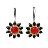 Red Black Flower Silver Dangler Earring