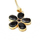 Beautiful Light Weight Flower Pendant in Jet Black Stone With Long Chain
