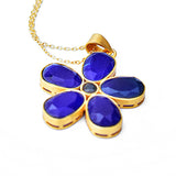 Beautiful Light Weight Flower Pendant in Navy With Long Chain