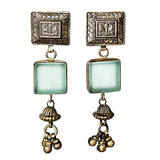 Oxidised 925 Silver Traditional Earring With Light Aqua Stone