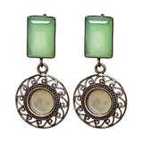Oxidised Silver Mirror Glass Earring With Jali Work