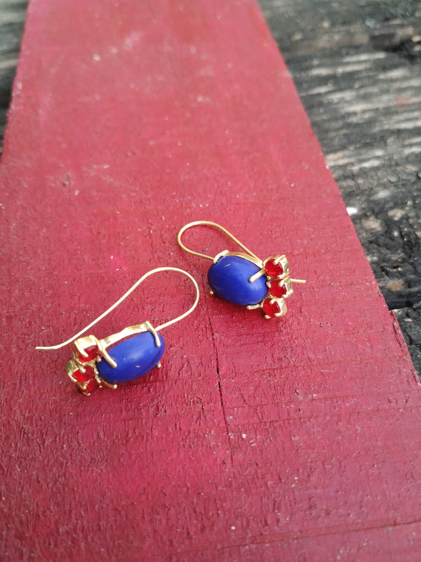 925 Silver Gold Tone Hook Earring With Stone Cluster