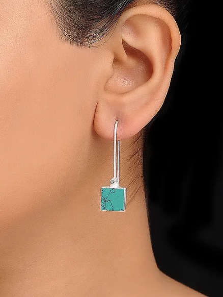 925 Silver Long Dangler Earring With Turquoise Stone