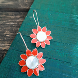 Orange 925 silver Earring with Mother of Pearl!