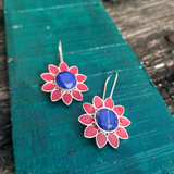 Red Blue 925 silver long Dangler Earring