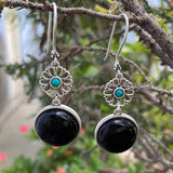 92.5 silver dangler earrings with black onyx and turquoise!
