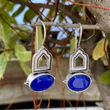 92.5 silver dangler earrings with blue stone. (Copy)