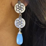 92.5 silver dangler earring with aqua blue drop stone. (Copy)