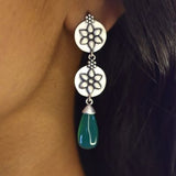92.5 silver dangler earring with green drop stone.