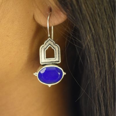 92.5 silver dangler earrings with blue stone. (Copy)