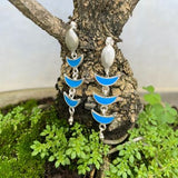 92.5 silver dangler earring with blue enamel.