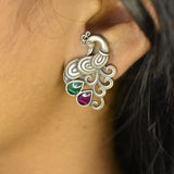 92.5 Silver peacock studs with multicoloured stones!