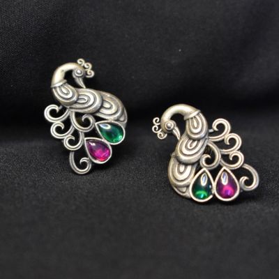 92.5 Silver peacock studs with multicoloured stones!