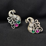 92.5 Silver peacock studs with multicoloured stones!