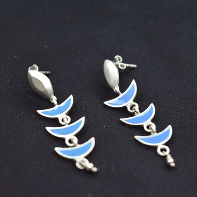 92.5 silver dangler earring with blue enamel.