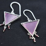 92.5 silver dangler earrings with hanging pink glass stone.