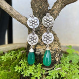 92.5 silver dangler earring with green drop stone.