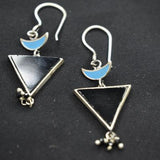 92.5 silver dangler earrings with semiprecious stone and enamel work.