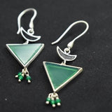 92.5 silver dangler earrings with semiprecious stone and enamel work.