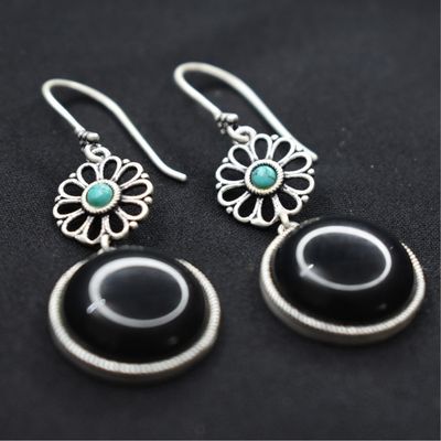 92.5 silver dangler earrings with black onyx and turquoise!