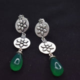 92.5 silver dangler earring with green drop stone.