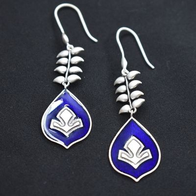 92.5 silver dangler earrings with enamel work on the drop.