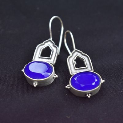 92.5 silver dangler earrings with blue stone. (Copy)