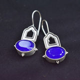 92.5 silver dangler earrings with blue stone. (Copy)