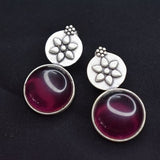 92.5 silver dangler earrings with pink stone.
