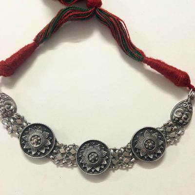 92.5 Silver-Oxidised Necklace with traditional work-Only Necklace