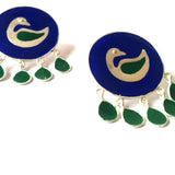 Blue Green 925 Silver Peacock Earrings!
