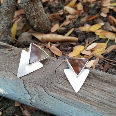Small Geometric Silver Studs With Rust Stone