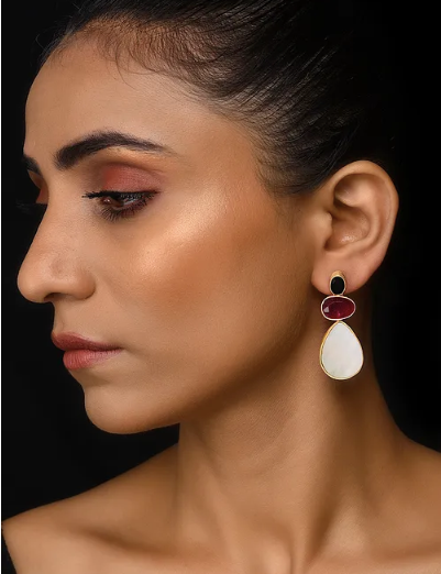 Three layered 925 Silver Gemstone Danglers